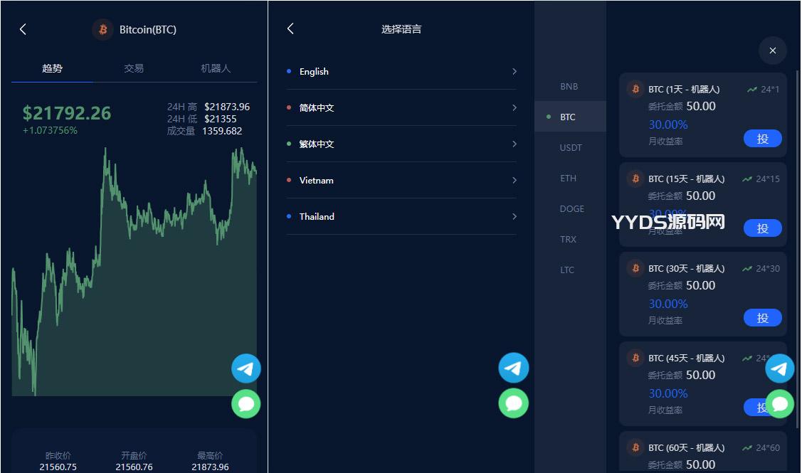 五国语言收益理财BTC虚拟币质押定期存币系统源码_加密货币机器人量化交易系统_内附搭建教程