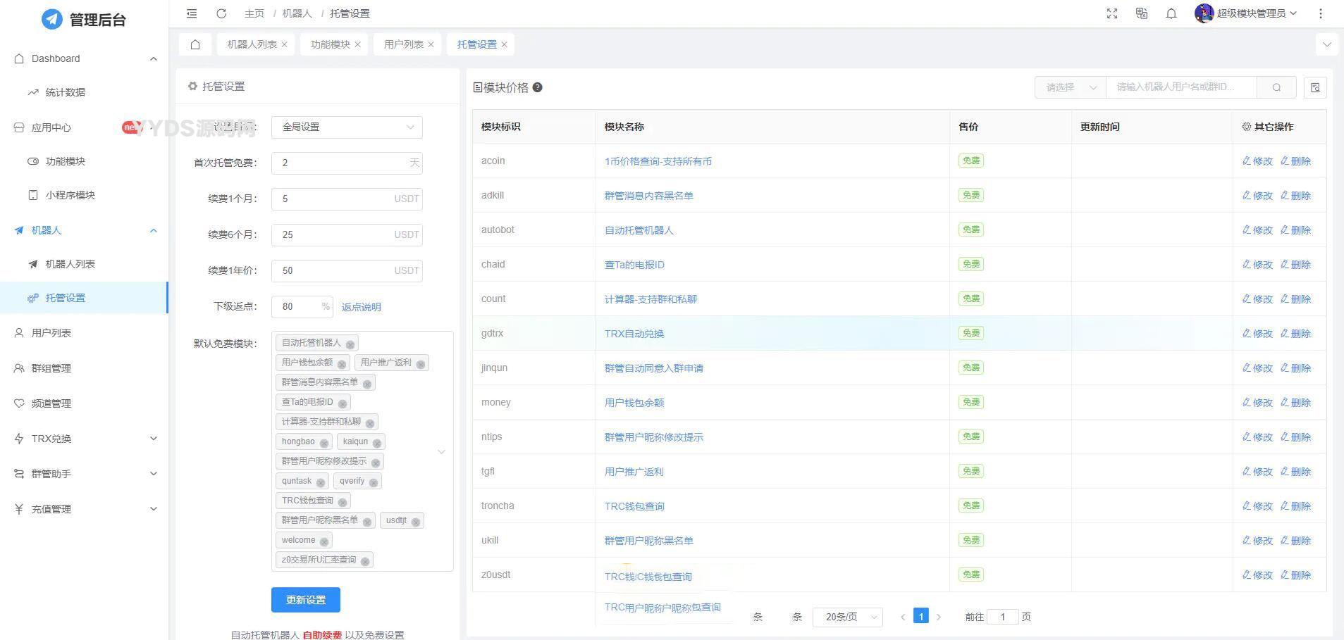 全功能tgbot/Telegram机器人多功能有后台版源码