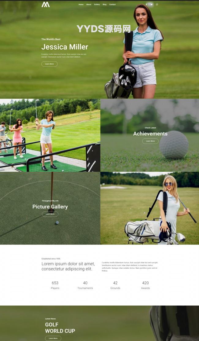 高尔夫球员个人简历展示网页模板