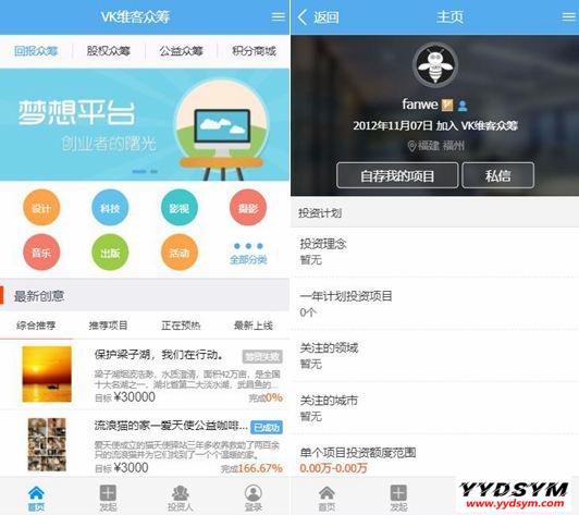 VK维客众筹网整站源码+手机端众筹网站系统源码下载插图