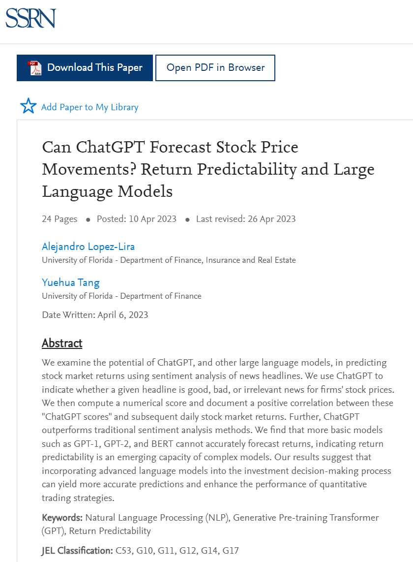 研究发现：ChatGPT 能够准确预测股票走势，未来几年内有望取代分析师